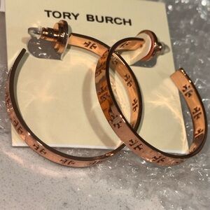 Tory Burch Rose Gold-Tone Engraved Hoop Earrings
